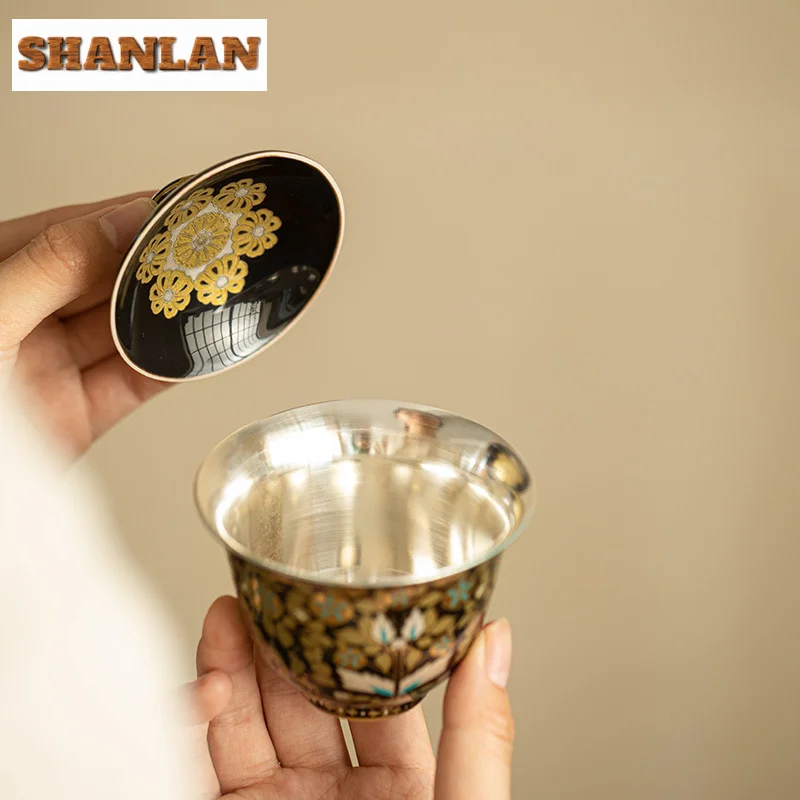 120ml Jingdezhen Gilded Silver Gaiwan Vintage Handmade Porcelain Body Tea Tureen Tea Brewing Cover Bowl Ceremony Ornaments