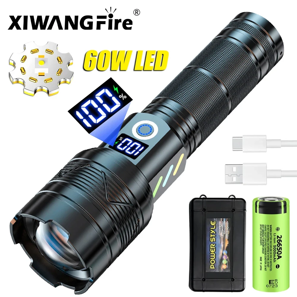 Most Powerful LED Flashlight White Laser Lamp Bead Lighting 1500M Tactical Lantern Ultra Powerful Flashlight with Power Display