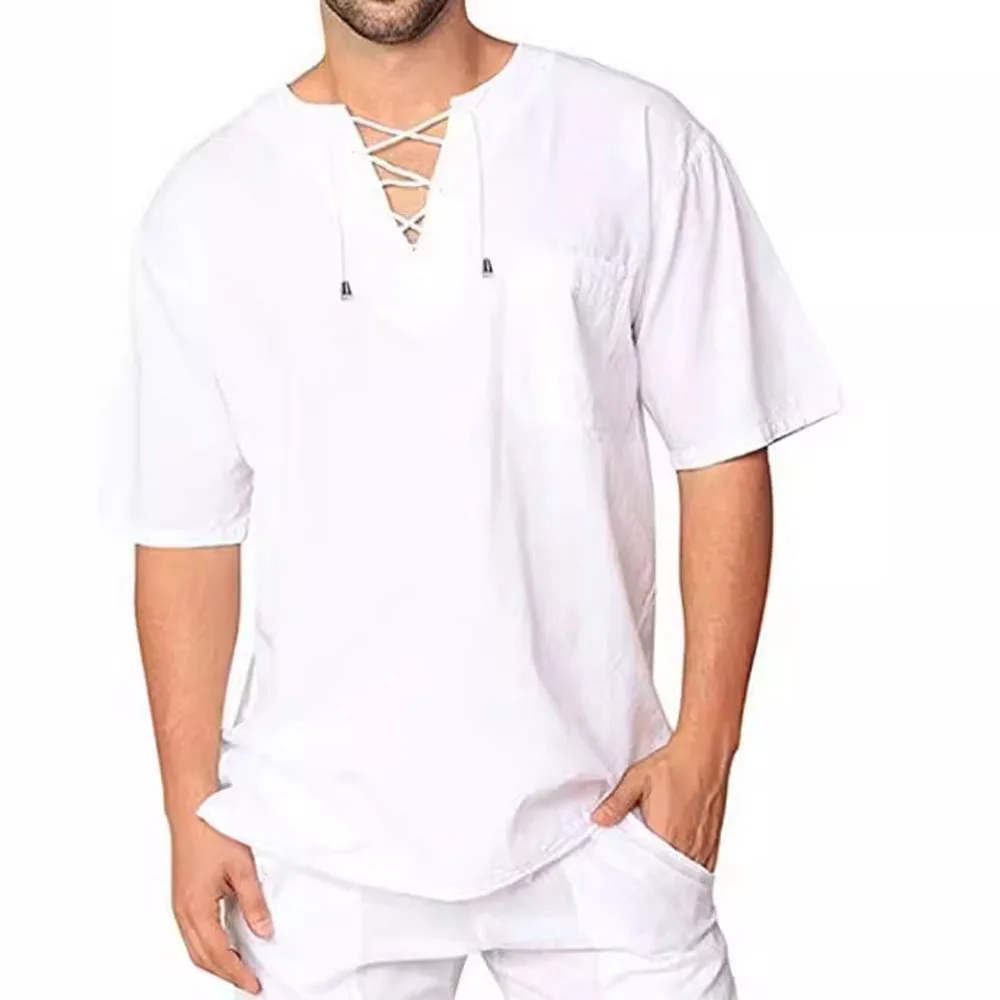 Mens Short Sleeve Loose Fit Summer Blouse Shirt