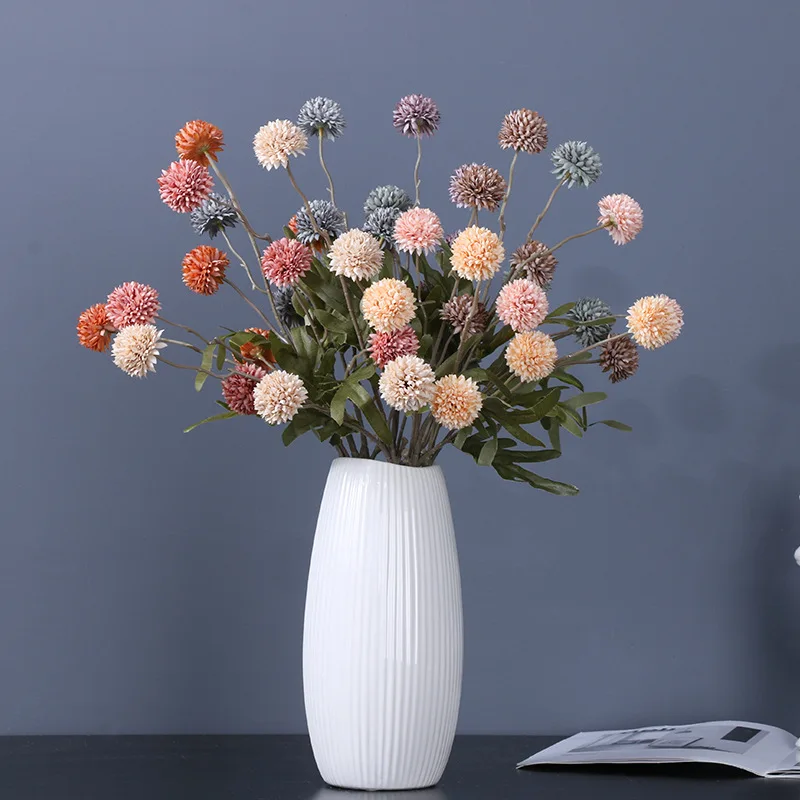 

5-prong Scallion Ball Dandelion Artificial 5-head Dandelion Ball Chrysanthemum Silk Flower Home Living Room Decoration Bouquet