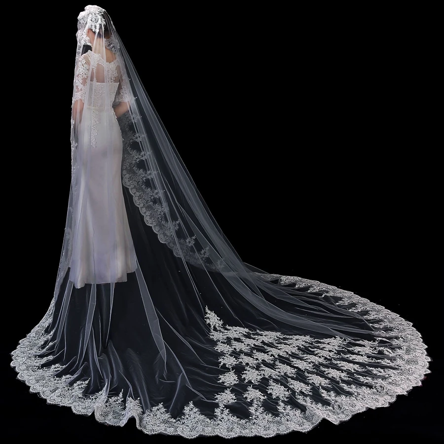 

New Arrival Cathedral Wedding Veil Fascinator Velos de novia Bridal Veil Wedding Accessories Wedding Veils veu de noiva longo