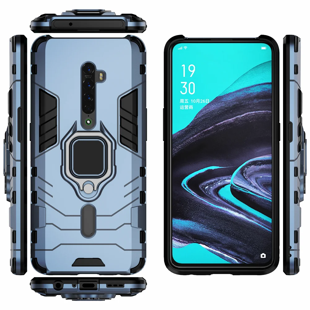 Custodia Portafoglio Per Oppo Reno 2Z Con Motivo Diamante – Cover Flip In Pelle Con Slot Carte E Cordino, Blu