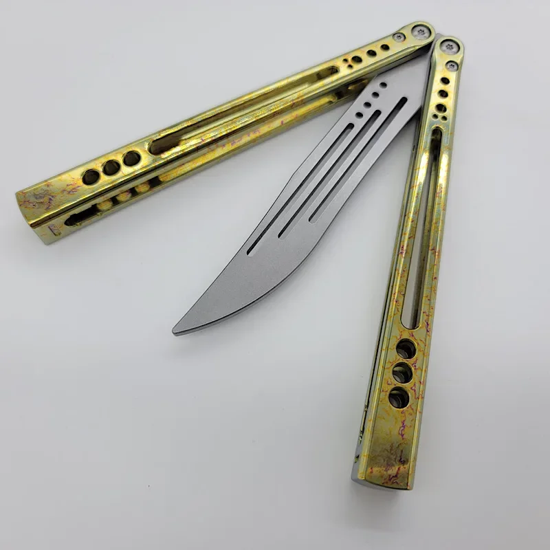 

TheOne Gale Balisong Clone Butterfly Knife Anodized TC4 Titanium Speed Channel Handles Bushing Pivot D2 Steel Blade EDC Tool