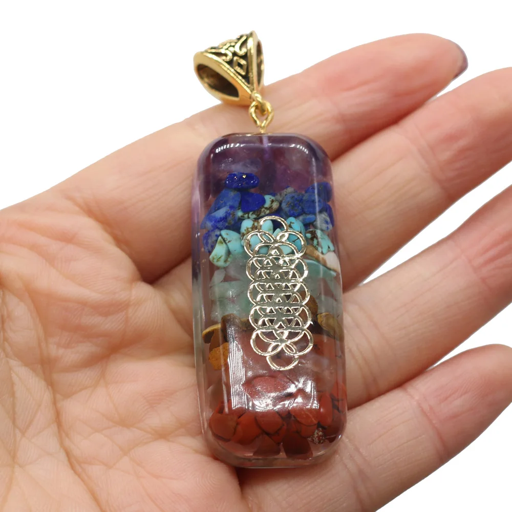 Pingentes de Cristal Amuleto Orgonita, 7 Chacras, Resina Dourada, Yoga Meditação, Colar de Cura Reiki, Presente para Fazer Jóias