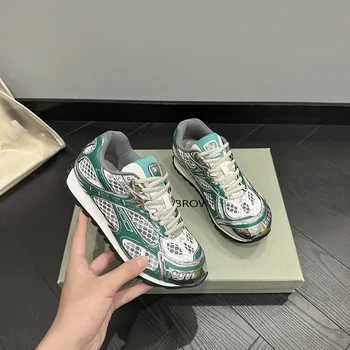 Women's luxury flat sneakers, patchwork leather shoes, optical sole, air mesh, running and walking, couples wear, fall 2024 1