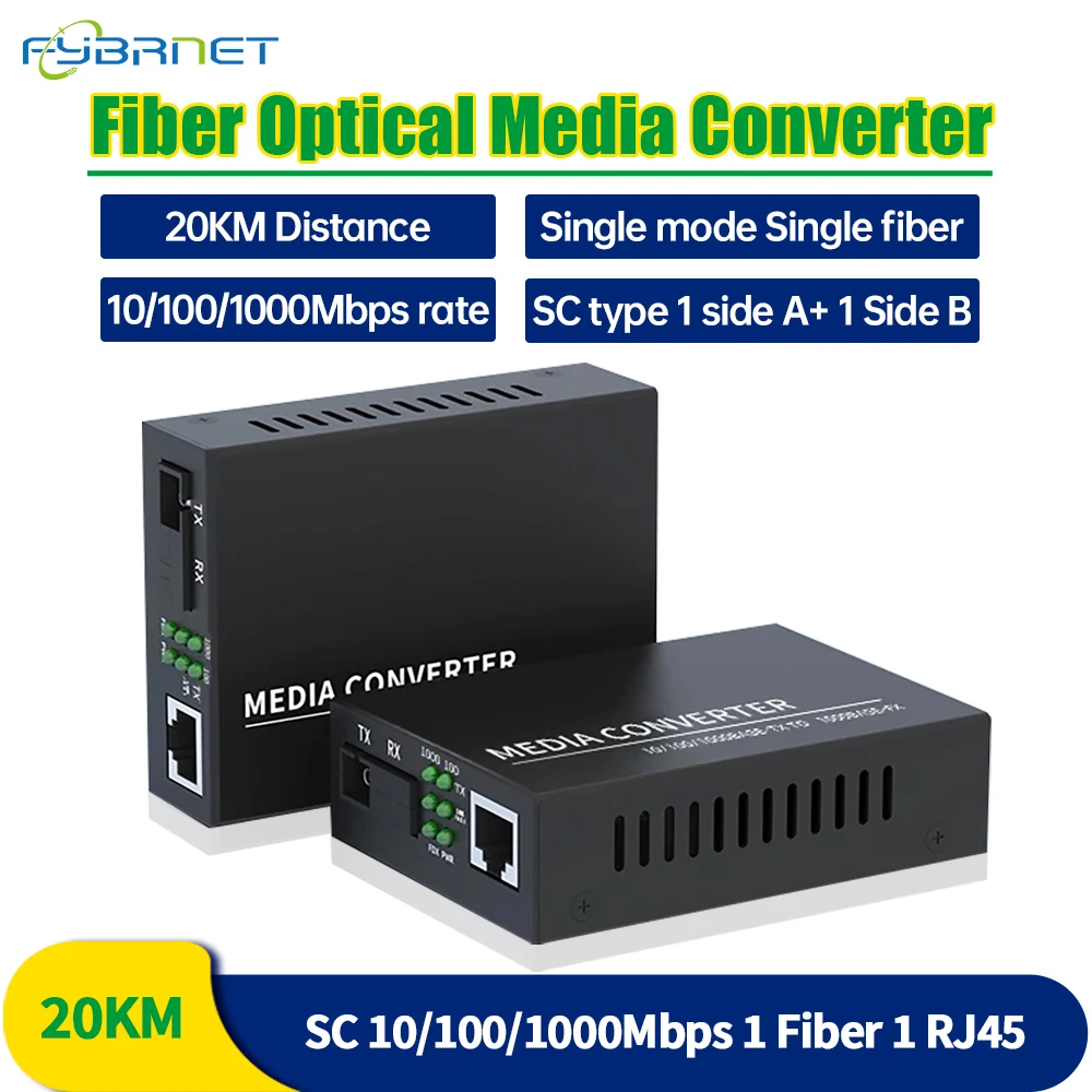 Gigabit Fast Ethernet Fiber Switch 20Km 10/100/1000M 1 Fibra 1 Rj45 1.25G Sc Single Mode Giga Optic Media Converter 1310/1550Nm