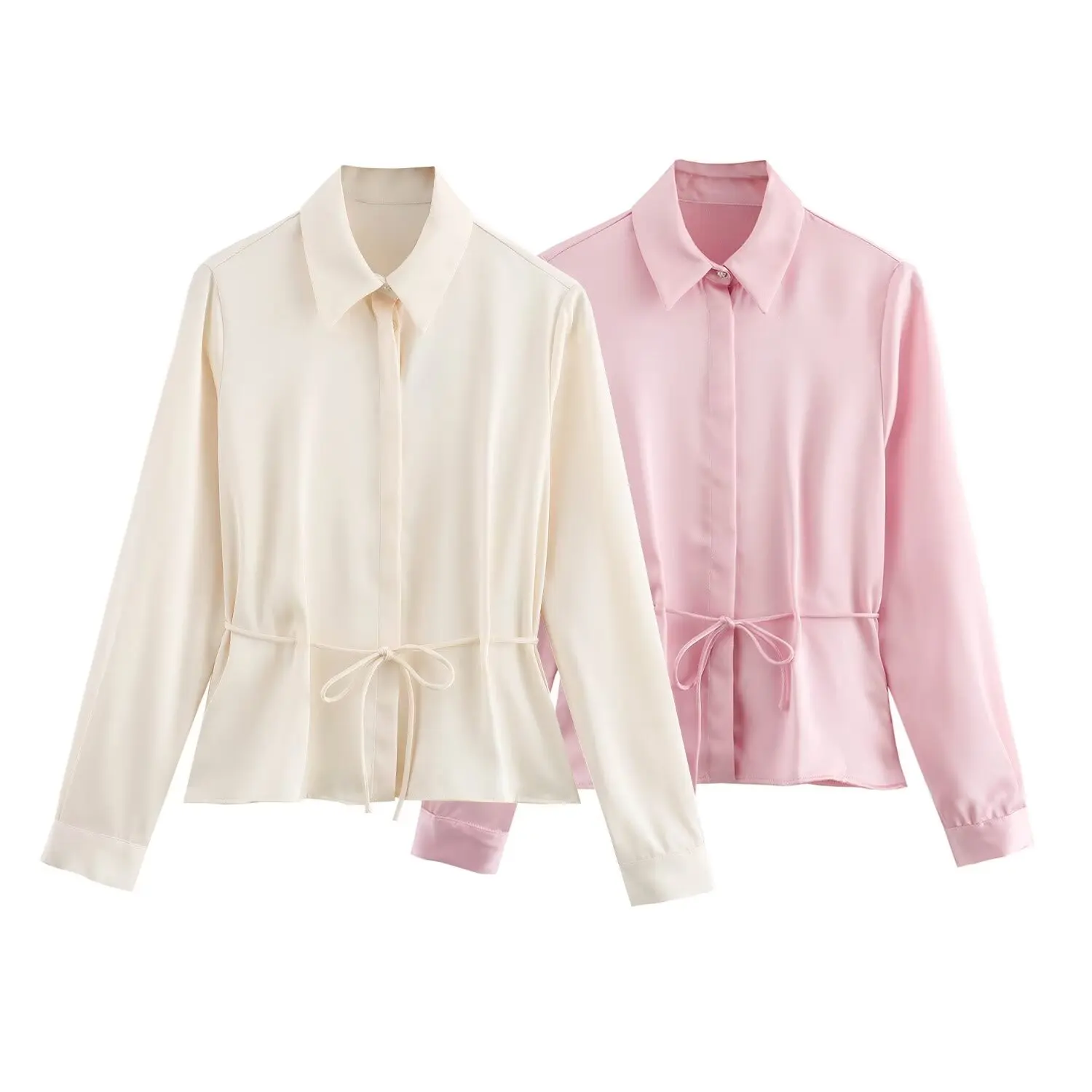 

Новинка 2024, женская модная шикарная элегантная декоративная атласная рубашка с поясом Джокера, блузка в стиле ретро с длинными рукавами, шикарный топ