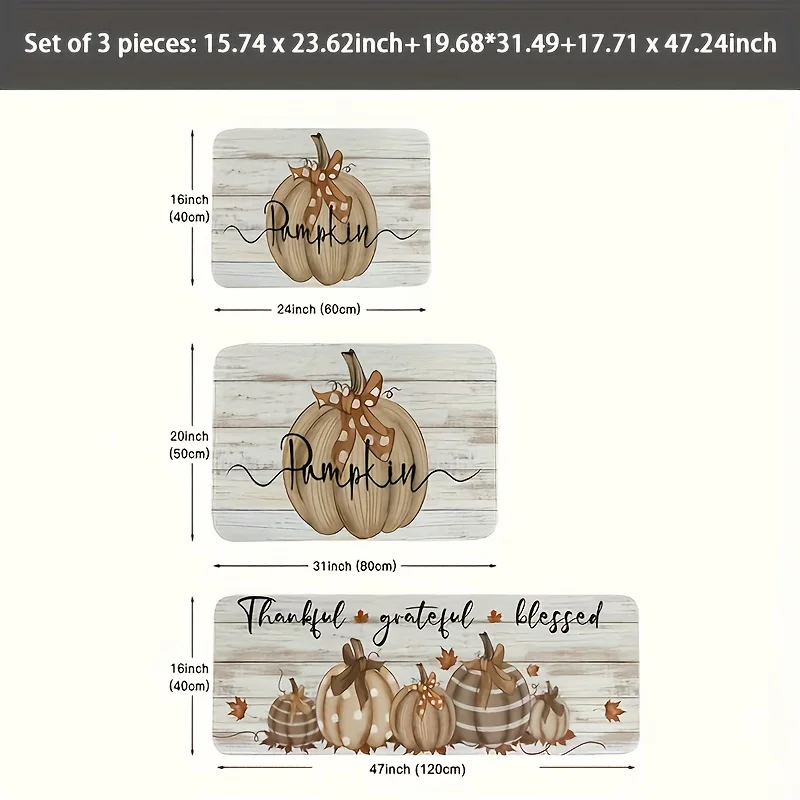 Pumpkin Kitchen Mat Soft Non Slip Flannel Dining and Living Room Mat Easy To Clean Perfect for Families and Thanksgiving Parties