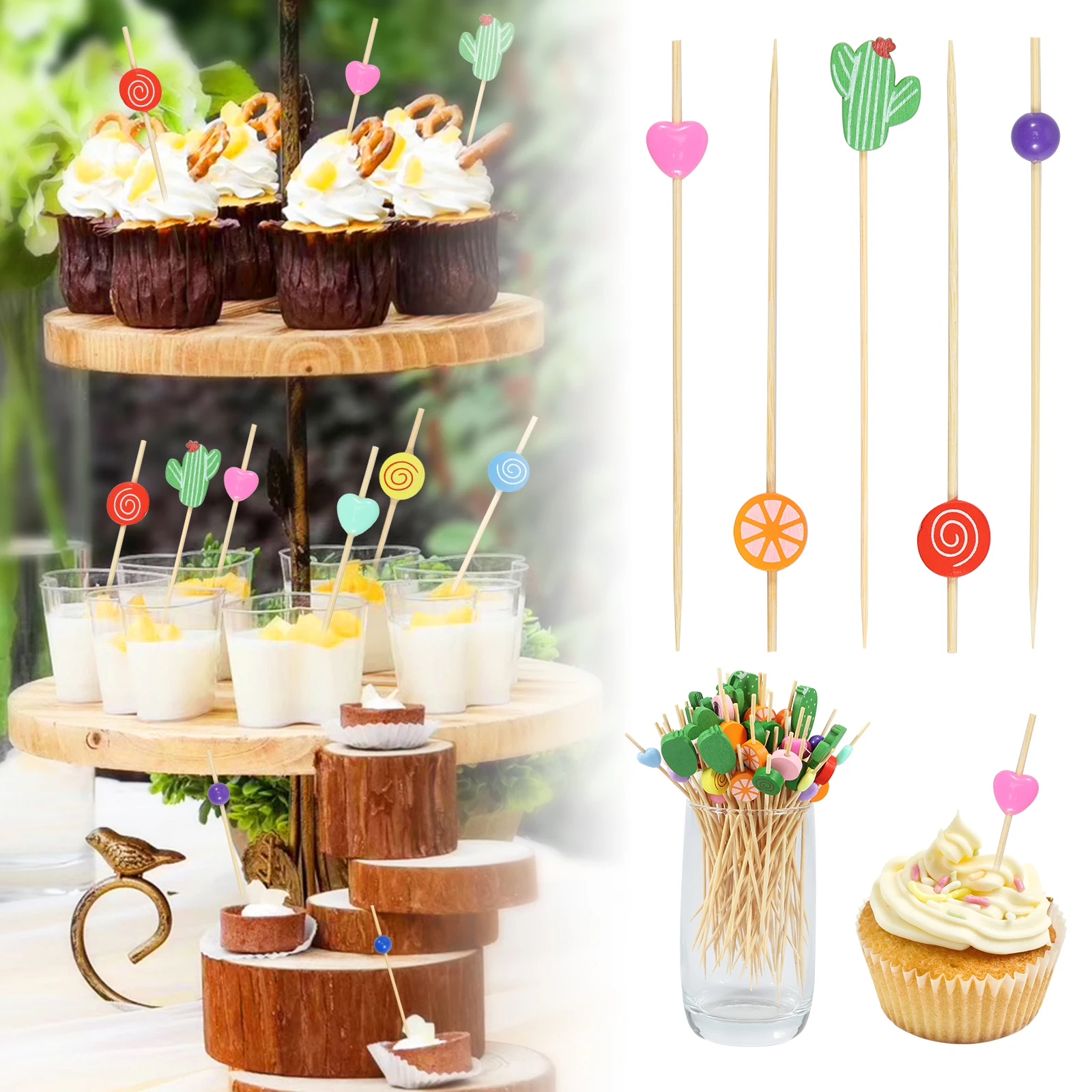 New 5 Pack 500 Pcs Colorful Cocktail Picks Environmentally Friendly Toothpicks for Appetizers Decorative 4.72inch Food Picks