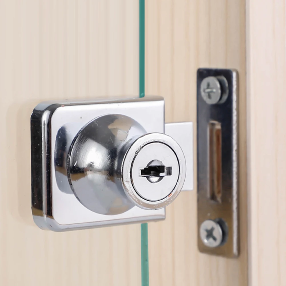 Wear-resistant Cabinet Door Lock Display Showcase Glass Locks Zinc Alloy Safe Hole-Free Silver Black Glass Cabinet Lock