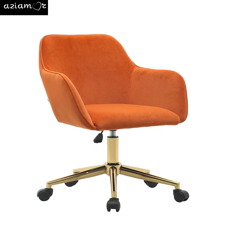 Modern Velvet Fabric Material Adjustable Height 360 revolving Home Office Chair with Gold Metal Legs and Universal Wheels for In 3