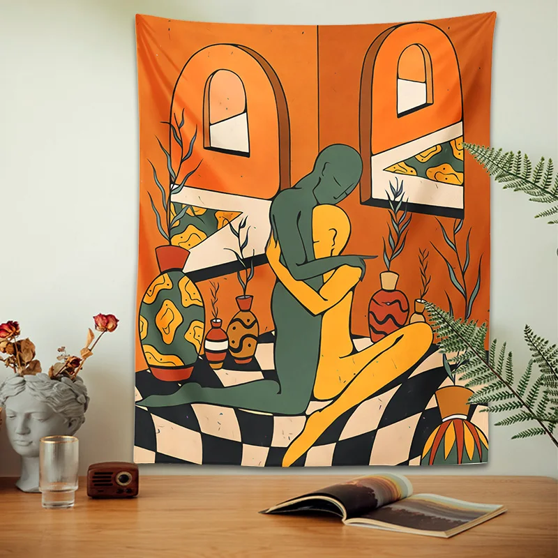Psychedelic Body Art Tapestry Wall Hanging Embrace Lines Tapestries Illustration Bohemian Decor Living Room Bedroom Wall Decor