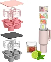 Silicone Cylinder Ice Cube Tray with Lid (Pink and Gray)