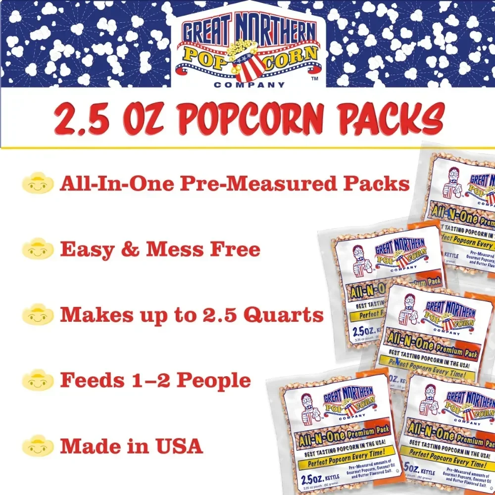 Pop Pup Popcorn Machine - 2.5-Ounce Kettle with 12-Pack Pre-Measured Popcorn Kernel Packets by Great Northern Popcorn (Red)