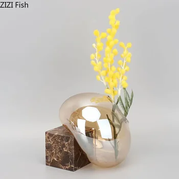 Transparent Brown Glass Vase with Marble Base 1
