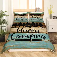 Camping Bedding Set Twin King Full Size for Teens Adult Duvet Cover Happy Camping Comforter Cover 3 Pieces with 2 Pillowcase 1
