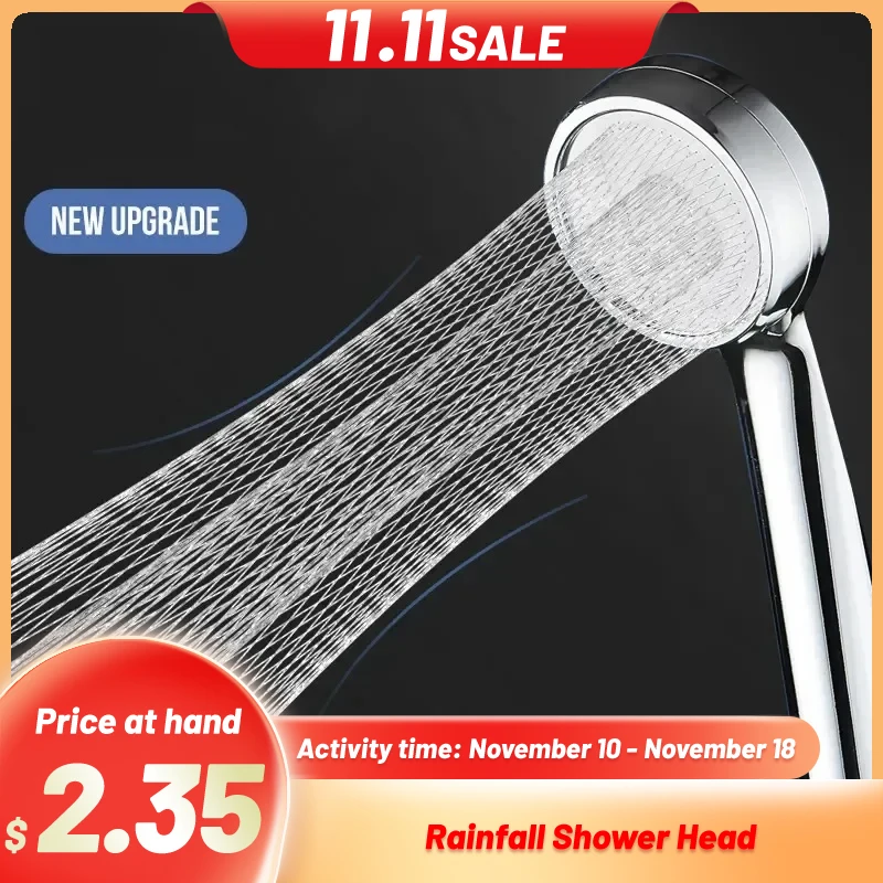 Shower Head High Pressure Water Saving Rainfall Bathroom Accessories ABS Chrome Holder