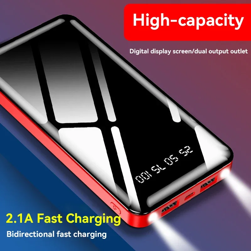 100000mAh Portable Charger Mobile Power Bank Ultra-thin Large Capacity Battery Digital Display Mirror For iphone Samsung Xiaomi 2