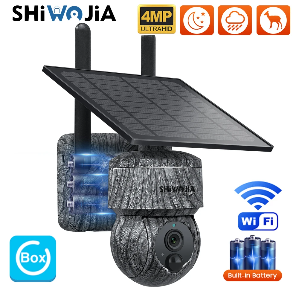 

SHIWOJIA 4MP WIFI Solar Camera Outdoor Security Protection PIR Motion Detection Waterproof Color Night Vision Wildlife Camera