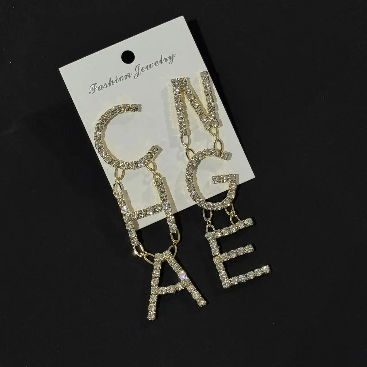 Trendy Long Diamond Letter Earrings Women's Fashion Statement Jewelry Elegant Personality Oversized Hoop Ear Cuff