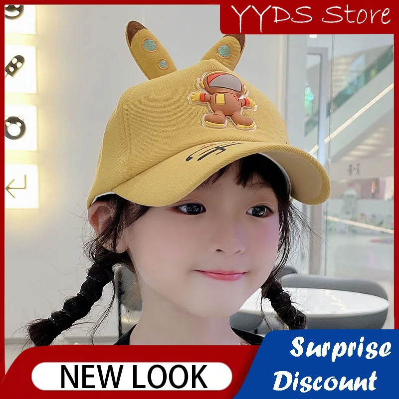 Children's Baseball Cap Cartoon Thin Section Sunscreen Sunshade Pilot Peaked Cap Three-dimensional Ear Niche Children's Sun Hat