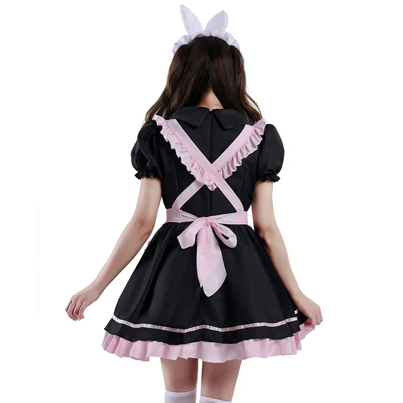 Anime Black Pink Lolita Maid Cosplay Kleid mit Schleife – Süßes Mädchen Kostüm 9