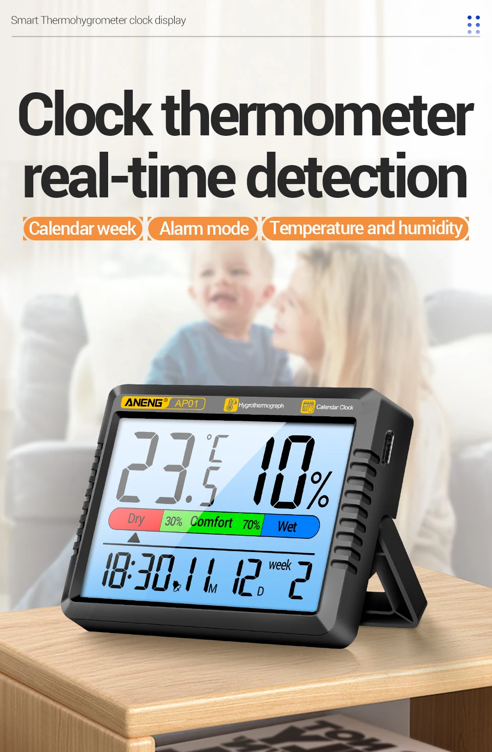 Description Picture 2 of itemANENG AP01 Moisture Meters Thermohygrometer Multiscene Measurement High Definition Digital Air Hygrometer humidity meter