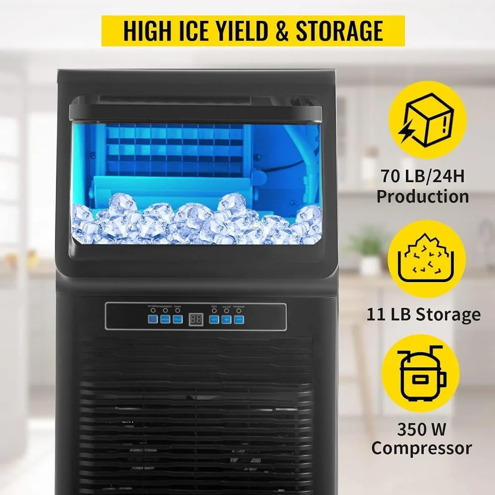 Countertop Ice Maker 70LB/24H, 350W Automatic Portable Ie Machine with 11LB Storage, 36Pcs per Tray, Auto Operation