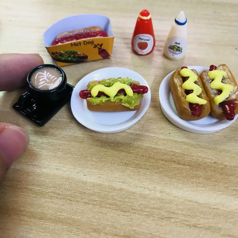 1/6 Scale Dollhouse Miniature Hotdog Fast Food Mini Coffee Pretend Toys for Blyth BJD OB11 Doll House Decor Play Accessories