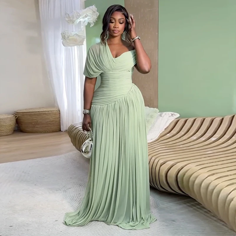 African Fashion Women Dresses Elegant Short Sleeve Dashiki Maxi A-Line Dress Ladies Traditional African Clothing Fairy Dreaes