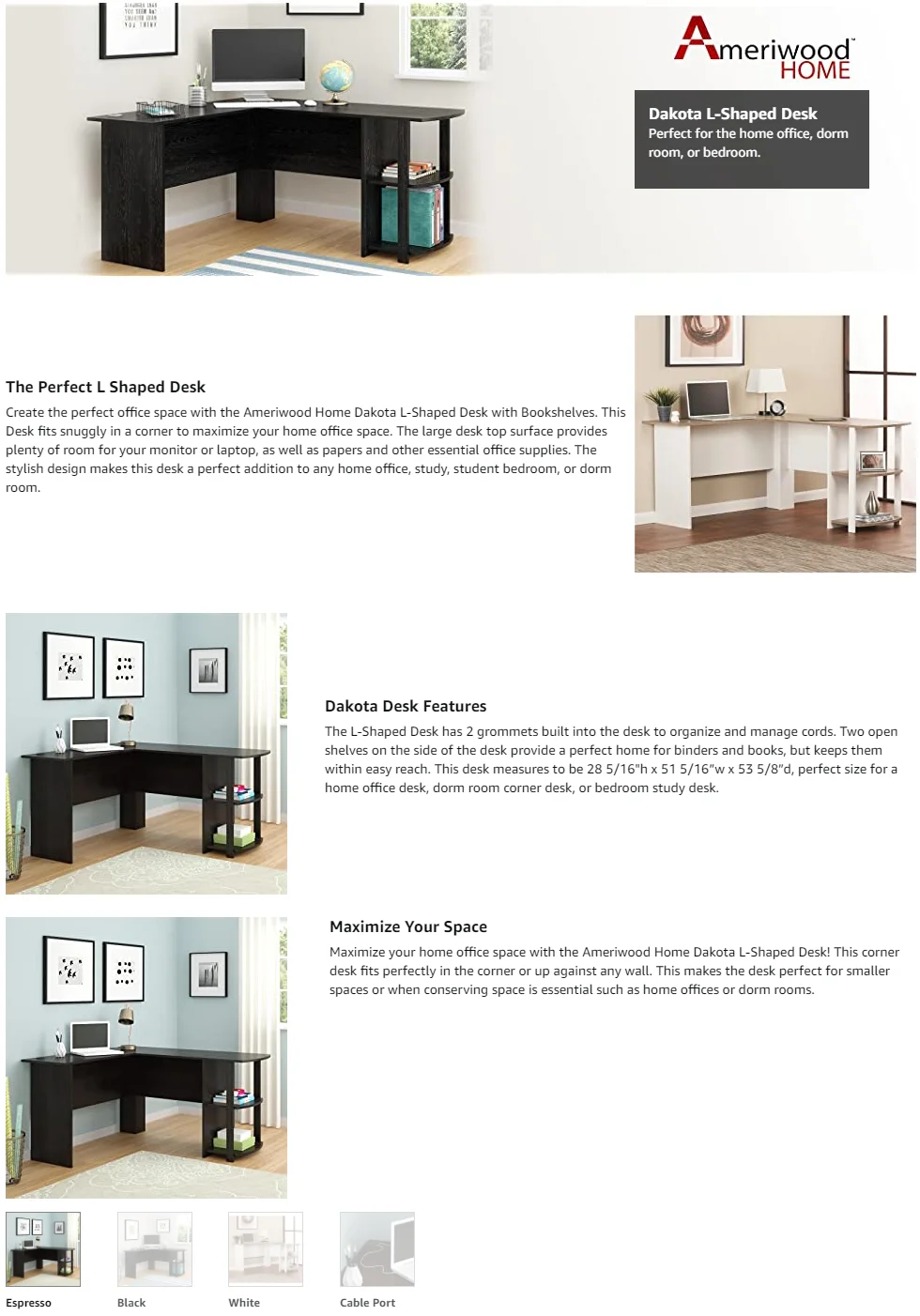 Description Picture 2 of itemNew Desk for Office, Student  Dakota L-Shaped  with Bookshelves, Espresso