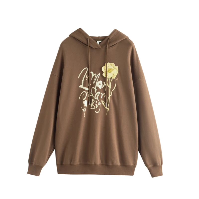 INMAN Women Hoodies 2023 Autumn Long Sleeves Loose Sweatshirts Pastoral Fun Embroidery Fashion Versatile Casual Coffee Tops