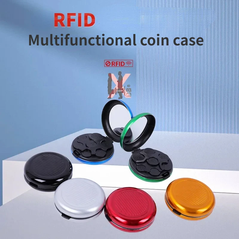 Fashion Creative Mini Euro Coin Storage Box with Mirror Portable Aluminum Alloy Circular Euro Zero Wallet for Gift