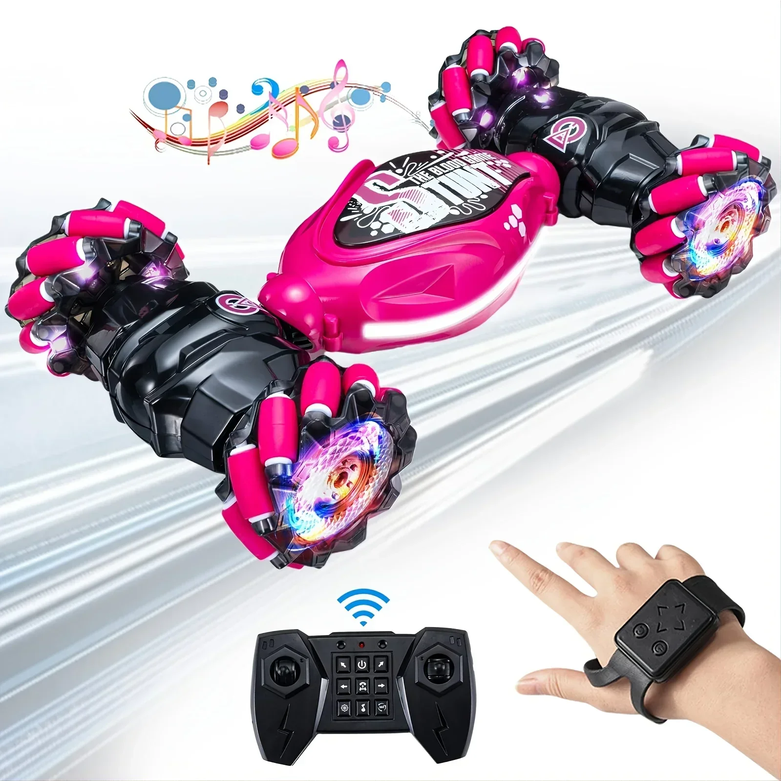 Auto RC con Controllo Gestuale, 4WD 2.4G, Veicolo Telecomandato per Tutti i Terreni, Auto RC Acrobatica a 360° ° Flips con musica e luci - immagine 6