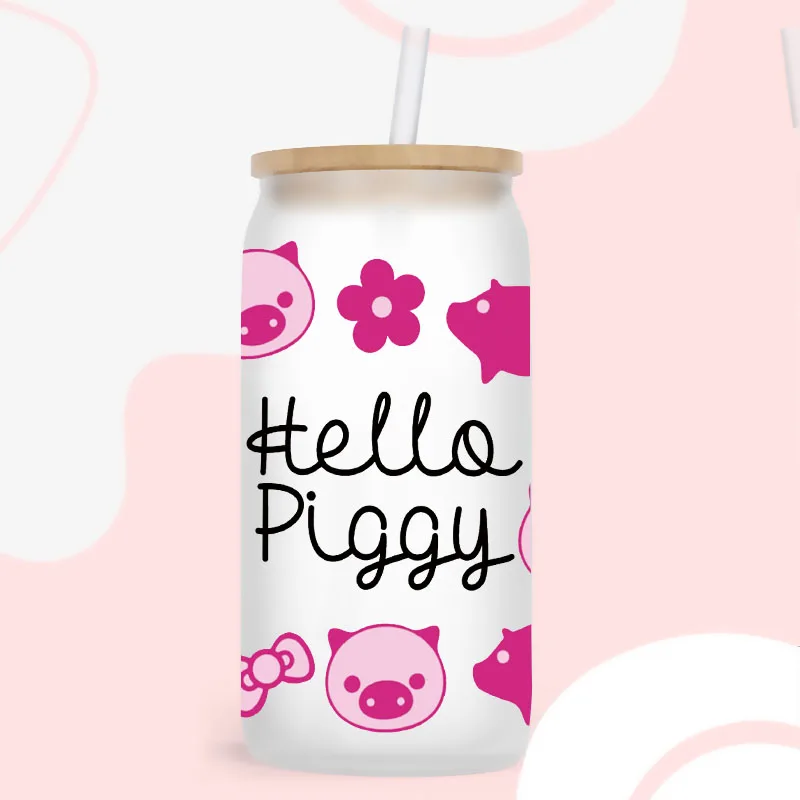 UV DTF Transfer Sticker Animal Pig Rabbit For The 16oz Libbey Glasses Wraps Bottles Cup Can DIY Waterproof Decals D5675