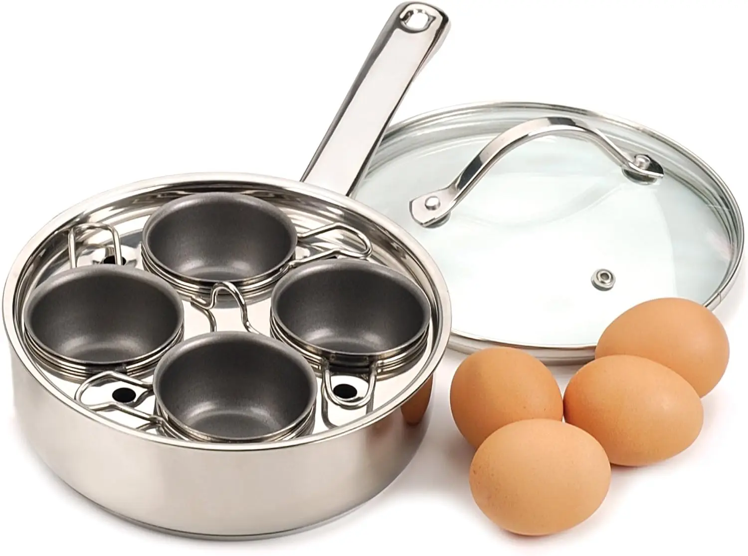 International Endurance® Egg Poacher Set for 4 Eggs | Glass Lid with Steam Vent | Perfectly Poached Eggs | Includes Non-Sti 2