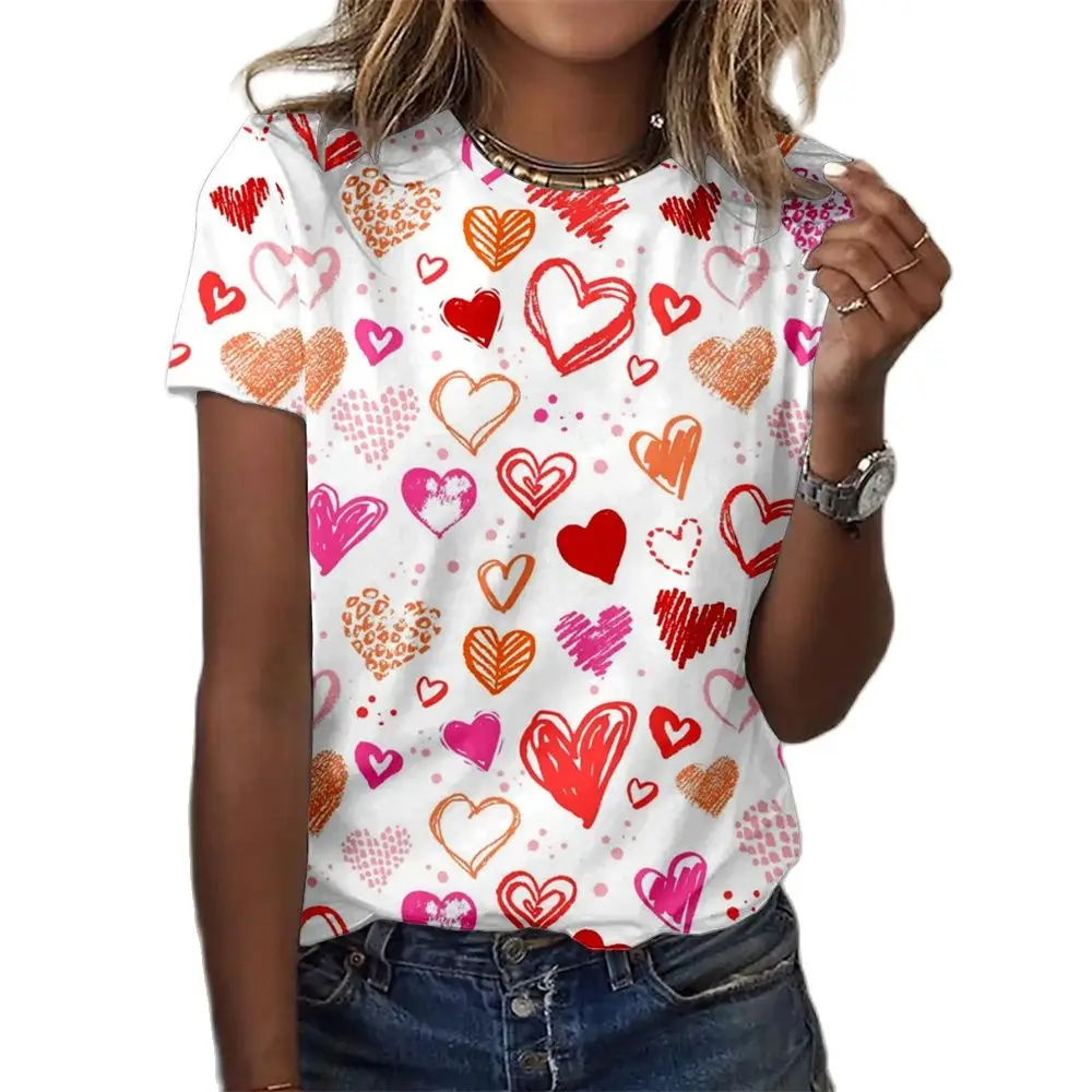 

Fashion New Summer Womens T-shirt 3D Love Print Short Sleeve Casual Everyday Shirt For Girl Harajuku Oversized Y2k Clothes Tops