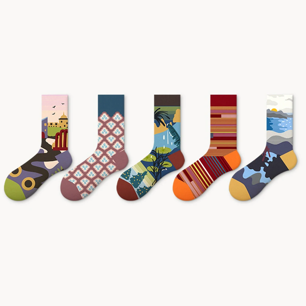 5Pairs Women Men Fashion Sports Letter Patterns Socks Wholesale Couple Cotton Lovely Breathable Stripe Color Christmas Gift Sock