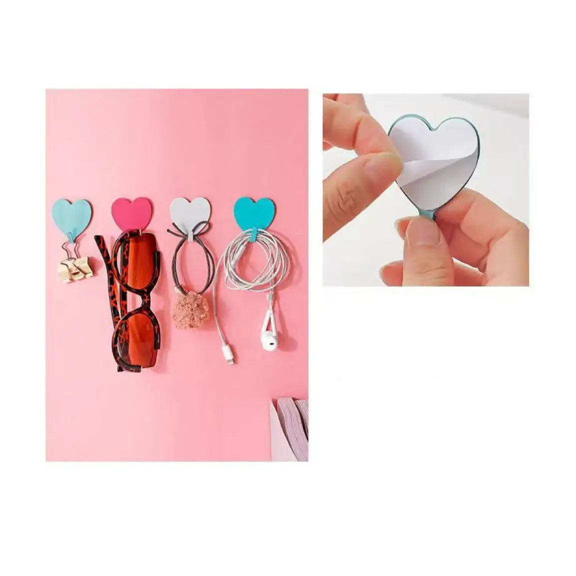 Chic Pink Heart Wall Hooks - Decorative Metal Key Holders