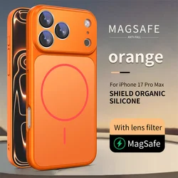 Luxury Magnetic Stand Shockproof Phone Case with Liquid Silicone Protect Cover - iPhone 14 (Orange)