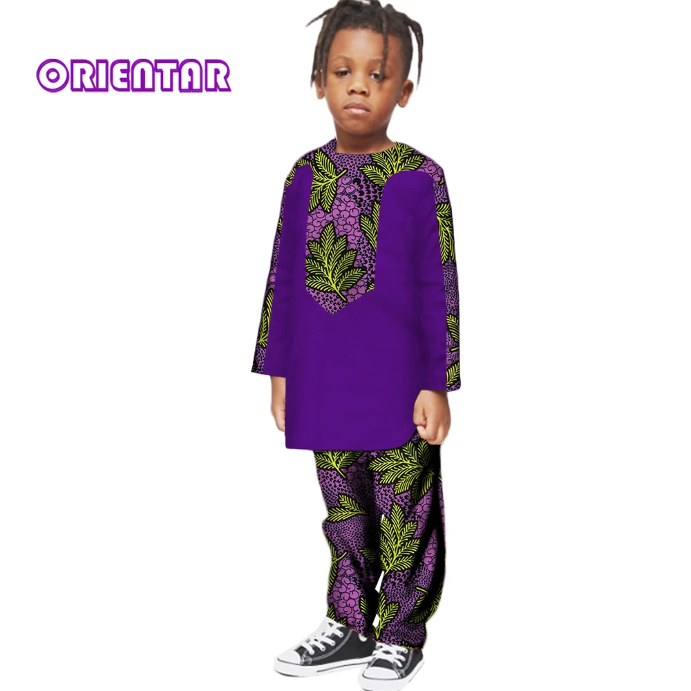 Boy Kids African Clothes Tops and Pants Sets African Print Long Sleeve Shirt Trousers Bazin Riche Africa Children Clothes WYT202 dashiki african suits for men slim fit set embroidery jacket and trousers muslim caps blazer bazin riche attire wedding a2316066