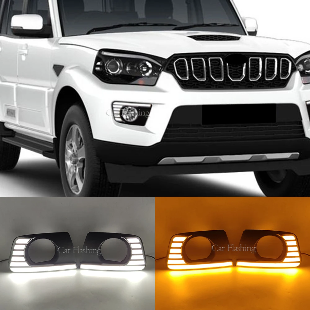1 Set Car DRL For Mahindra Scorpio 2019 2020 2021 2022 Daytime Running Lights 12V LED Daylight Fog lamp with turn signal