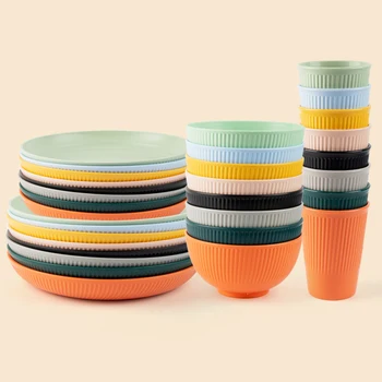 Set di posate in paglia di grano 4 pezzi/set Set di piatti per tazze e ciotole Set di stoviglie portatili Kit di stoviglie per campeggio picnic 1