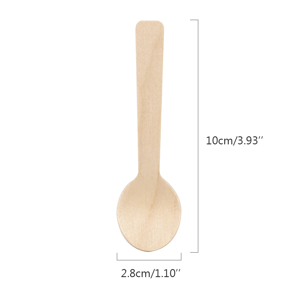 100Pcs Mini Ice Cream Spoon Wooden Disposable Wedding Party Tableware Wood Dessert Scoop Western Kitchen Accessories Tool