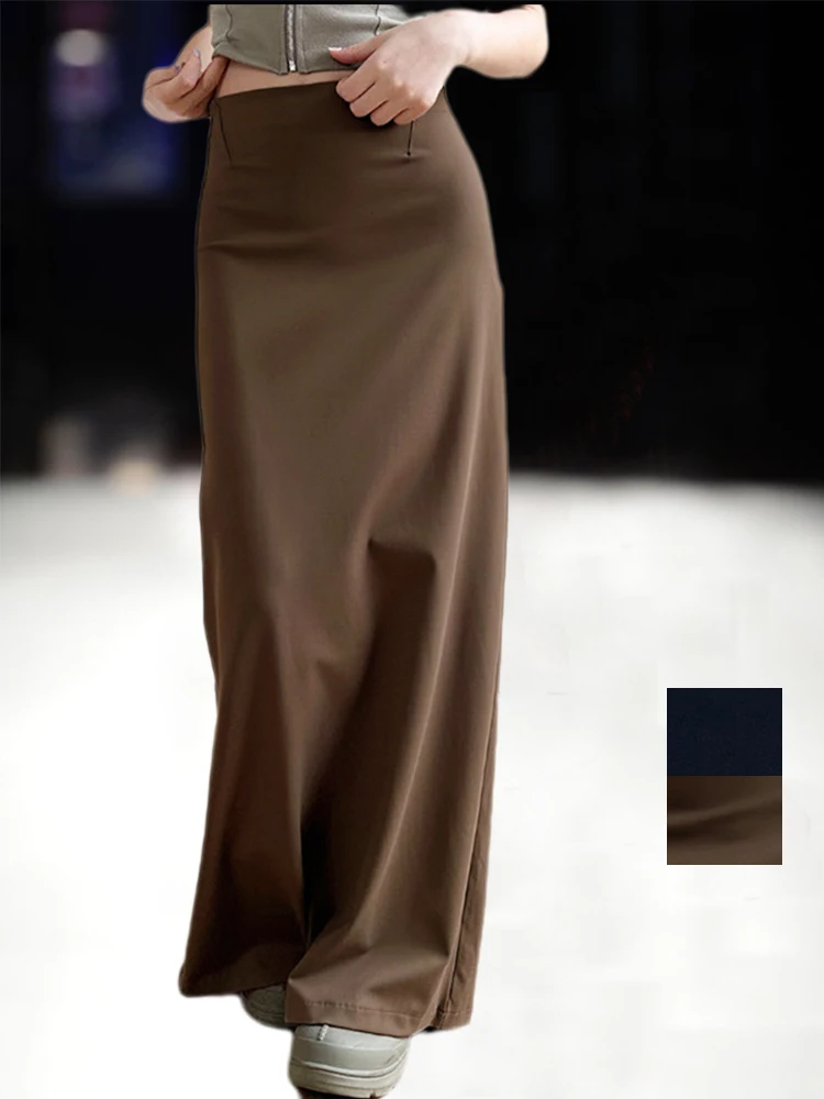 Women Chic Solid Long Skirt High Waist Back plit Luxury Fashion Maxi Skirt Y2K Skirt Elegant Ladies Casual Skirts Streetwear