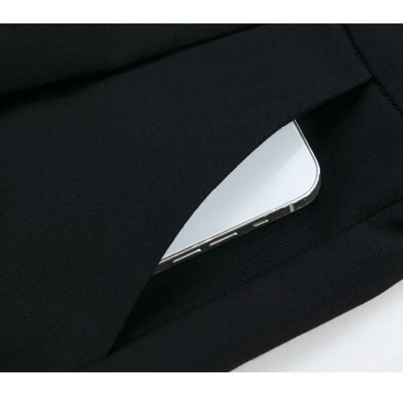 Summer New Women Solid Color Thin Elastic High Waist Bright Line Decoration Pocket Rucheda Casual Straight Wide Leg Suit Shorts