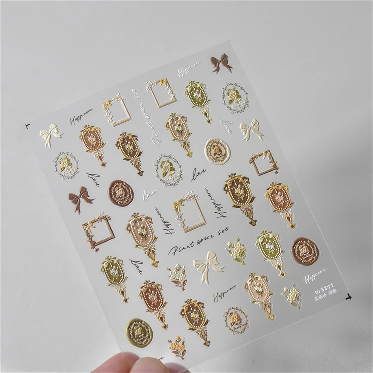 1pcs Japanese 5D Gold Pattern Nail Art Sticker Kawaii Adhesive Decals