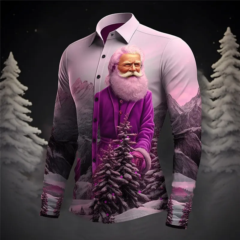 

Boutique Men's Santa Claus Printed Shirt Men's Summer Undershirt Men's Street Fashion Cardigan Men's Sports Breathable Clothing