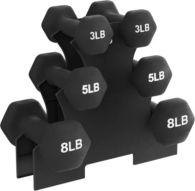 Dumbbell Set with Stand Coated Hand Weights Home Gym Equipment Black