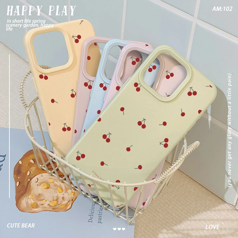 Adorable Cherry Pattern Shockproof Silicone Phone Case
